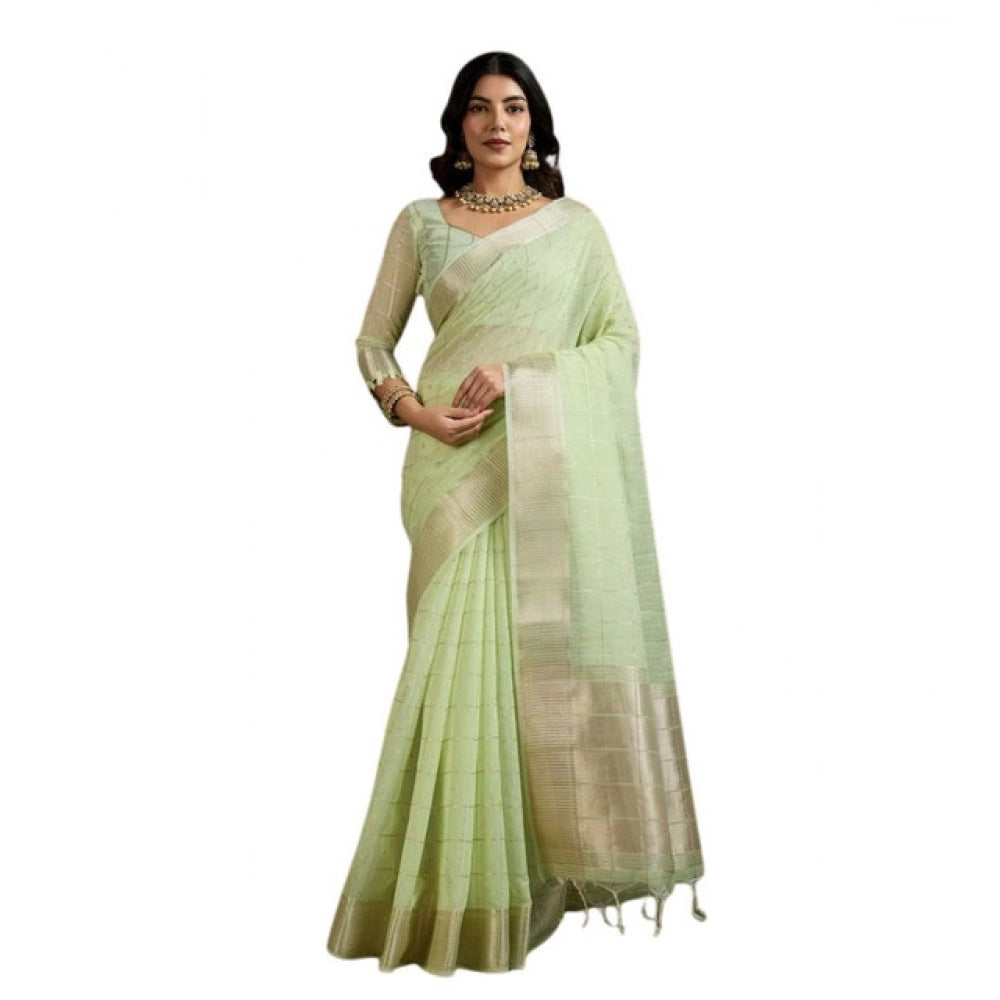 Light Green Tissue Checks Saree