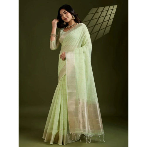 Light Green Tissue Checks Saree