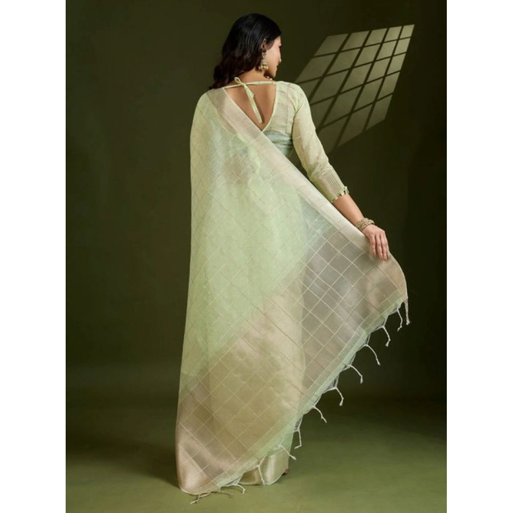 Light Green Tissue Checks Saree