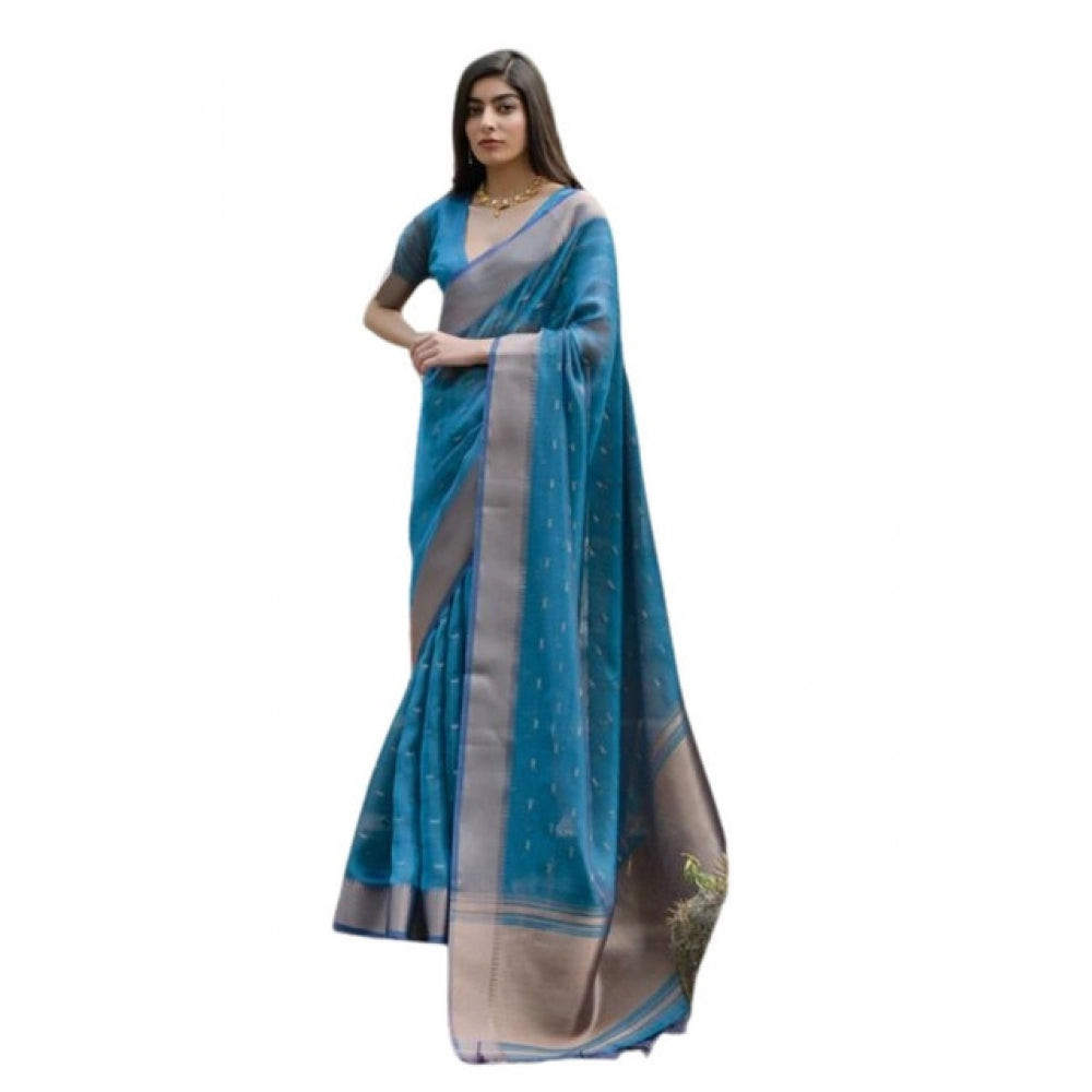 Blue Silk Blend Butti Sare