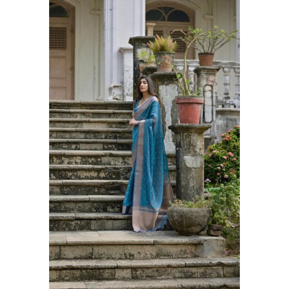 Blue Silk Blend Butti Sare