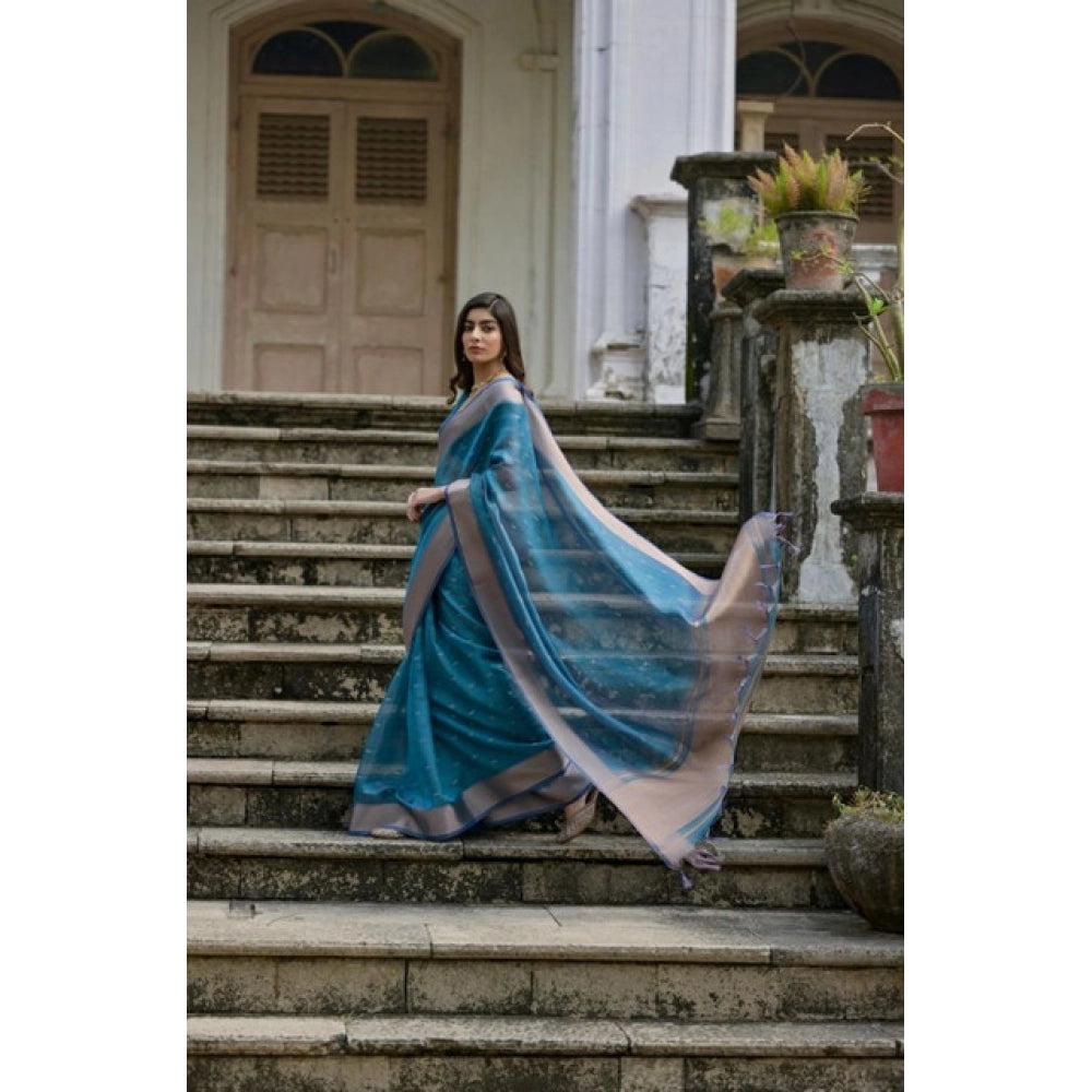 Blue Silk Blend Butti Sare