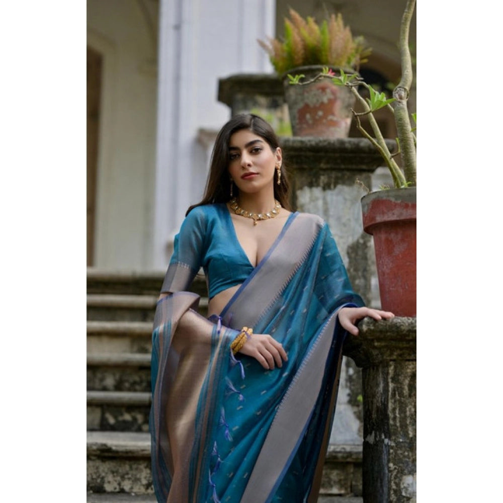Blue Silk Blend Butti Sare