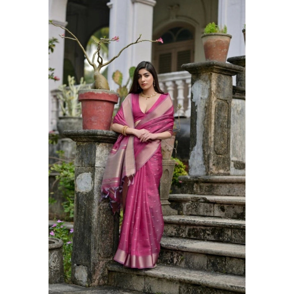 Pink Silk Blend Butti Sare