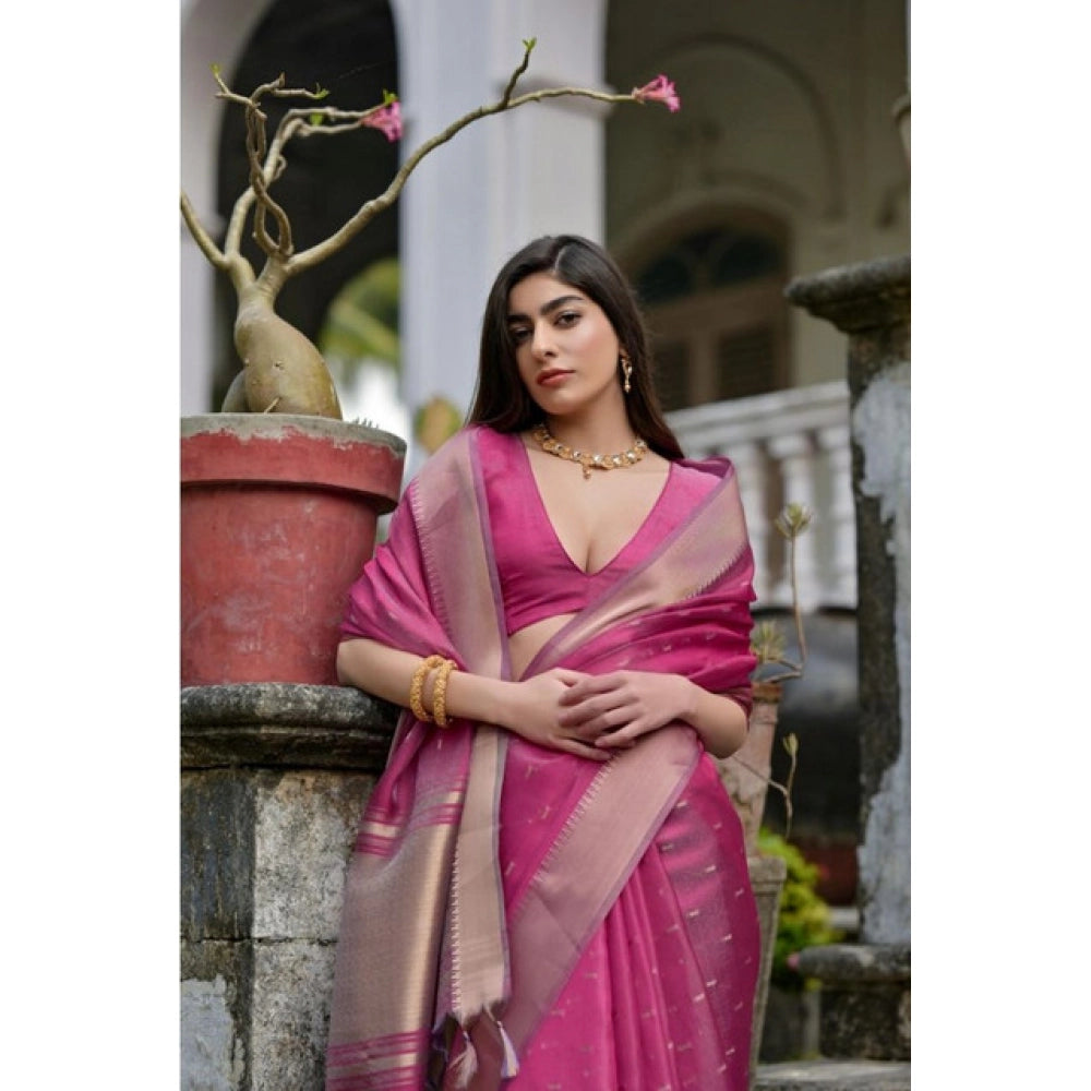 Pink Silk Blend Butti Sare