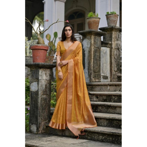 Mustard Silk Blend Butti Saree
