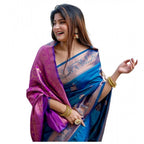 Blue Katan Silk Zari Weaving Saree