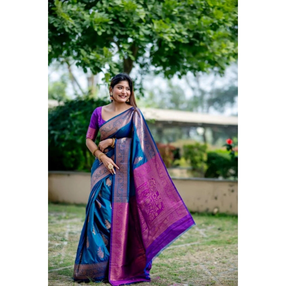 Blue Katan Silk Zari Weaving Saree