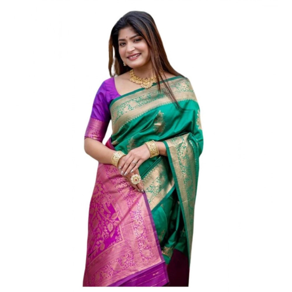 dark green Silk Zari Weaving Saree