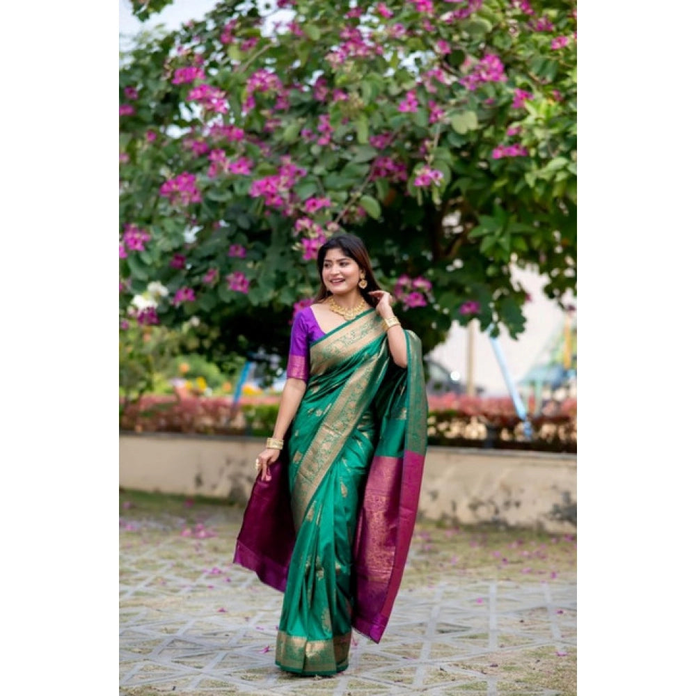 Dark Green Silk Zari Weaving Saree