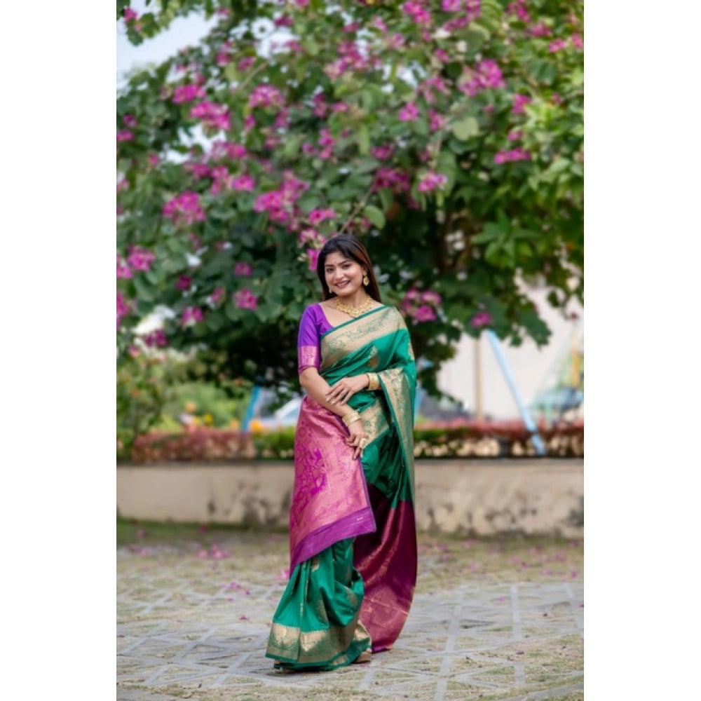 dark green Silk Zari Weaving Saree