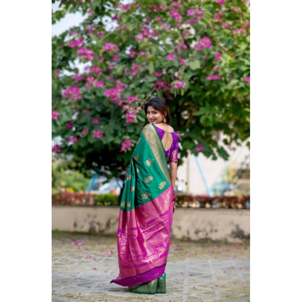 dark green Silk Zari Weaving Saree