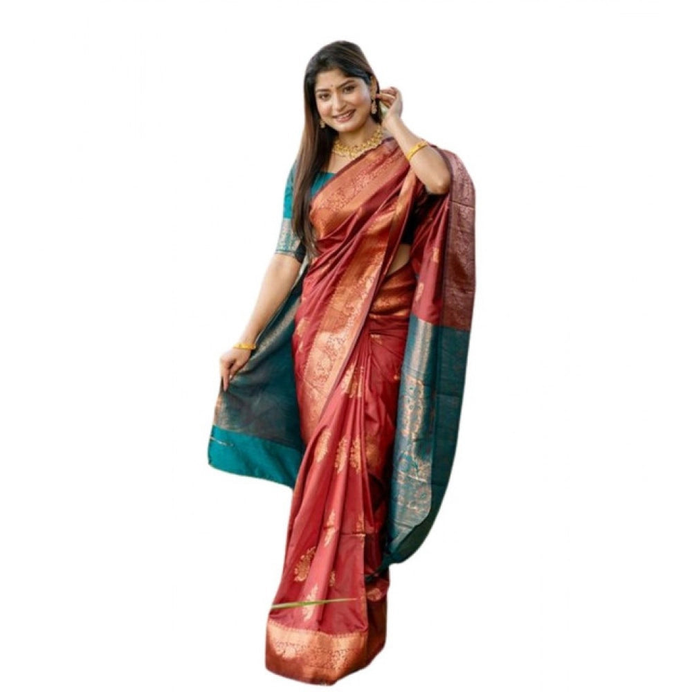 Maroon Silk Zari Weaving Saree
