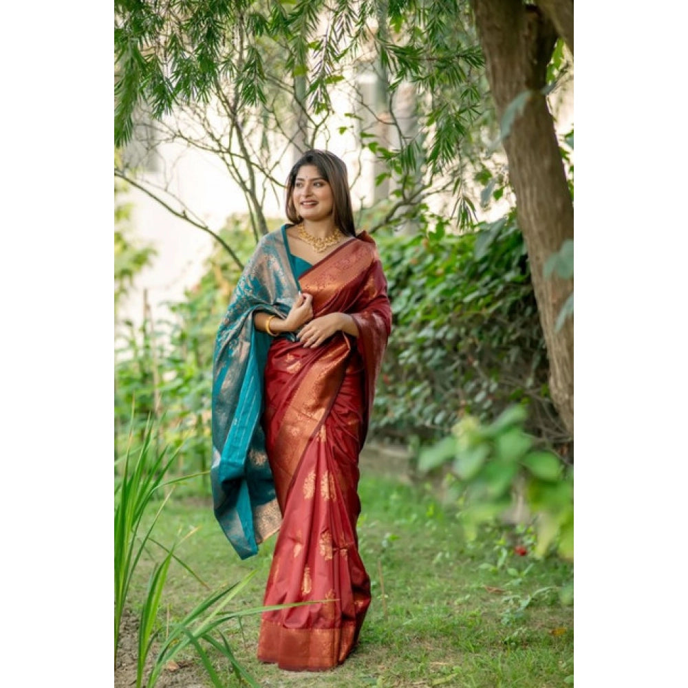 Maroon Silk Zari Weaving Saree