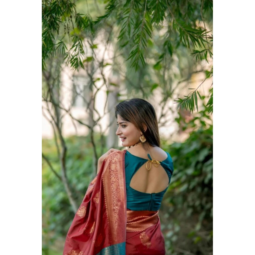 Maroon Silk Zari Weaving Saree