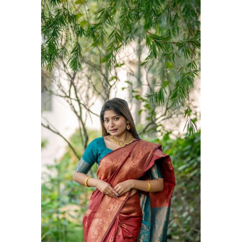 Maroon Silk Zari Weaving Saree