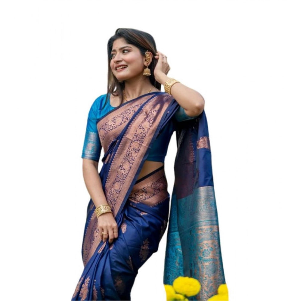 navy blue Silk Zari Weaving Saree