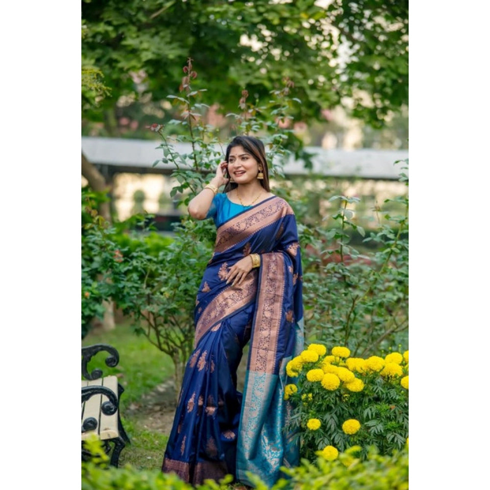 navy blue Silk Zari Weaving Saree