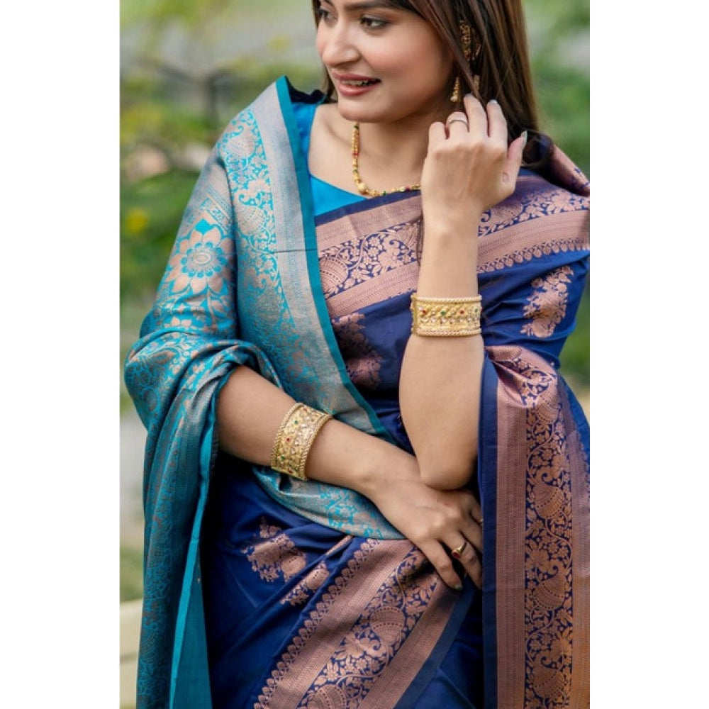 navy blue Silk Zari Weaving Saree