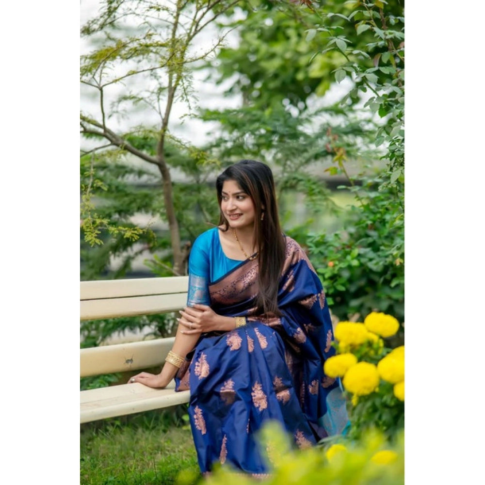 navy blue Silk Zari Weaving Saree