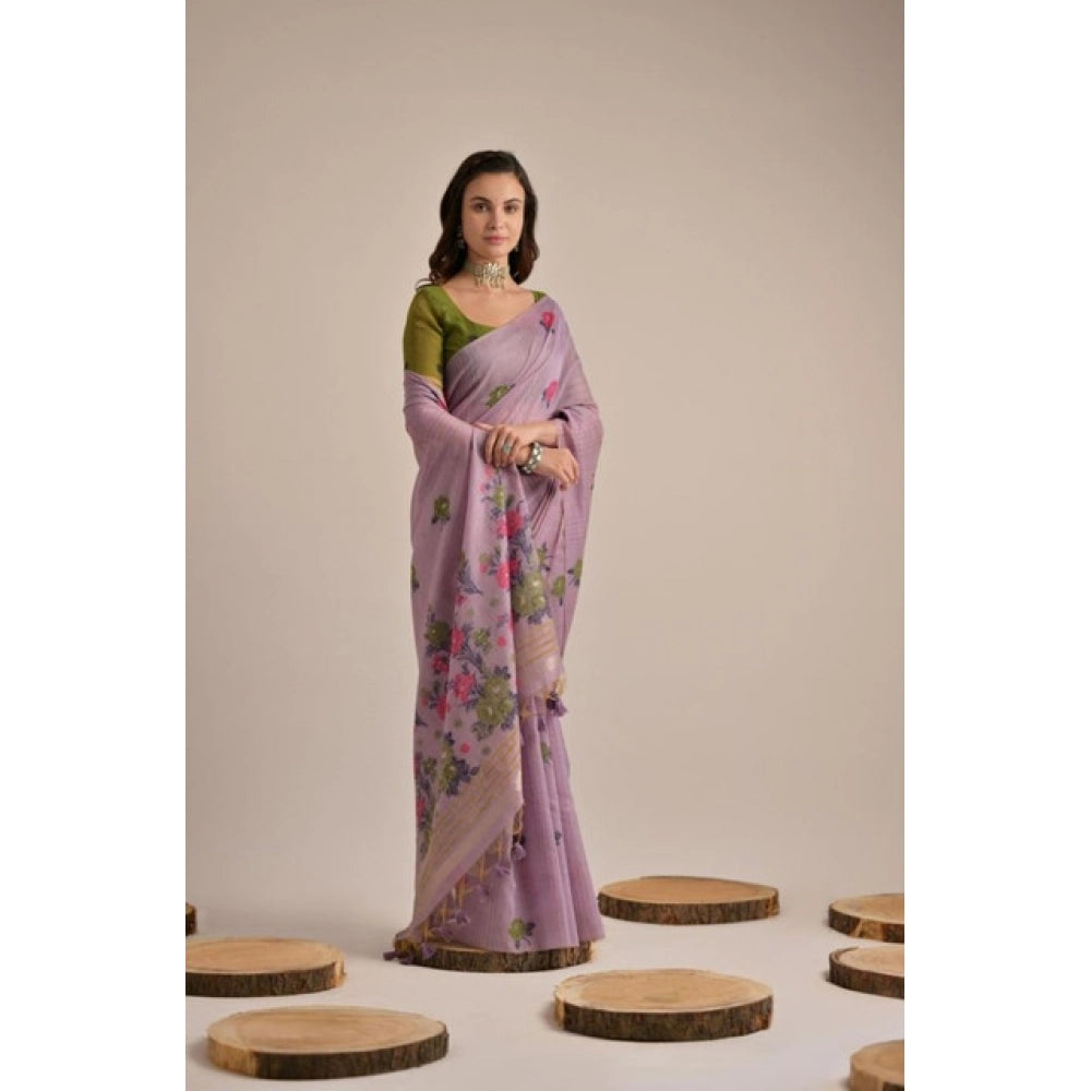 Lavender Cotton Floral Motifs Saree