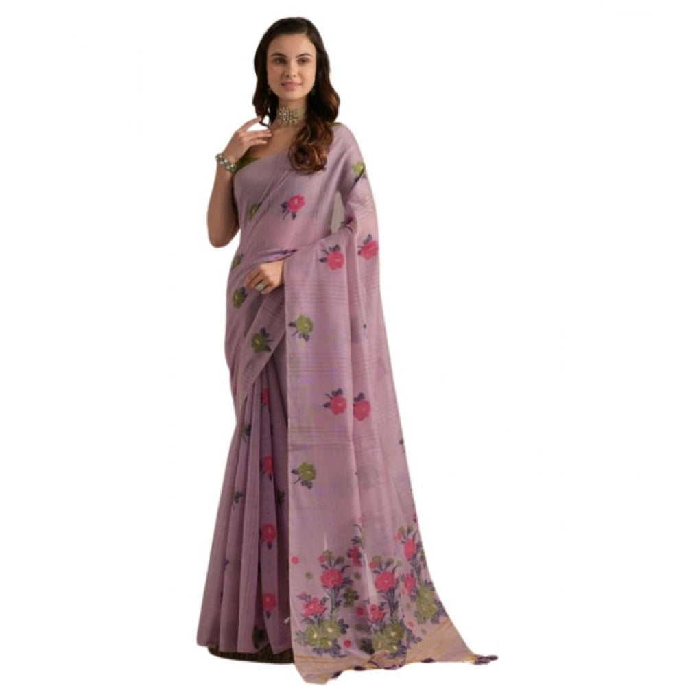 Lavender Cotton Floral Motifs Saree