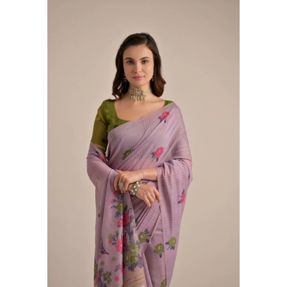 Lavender Cotton Floral Motifs Saree