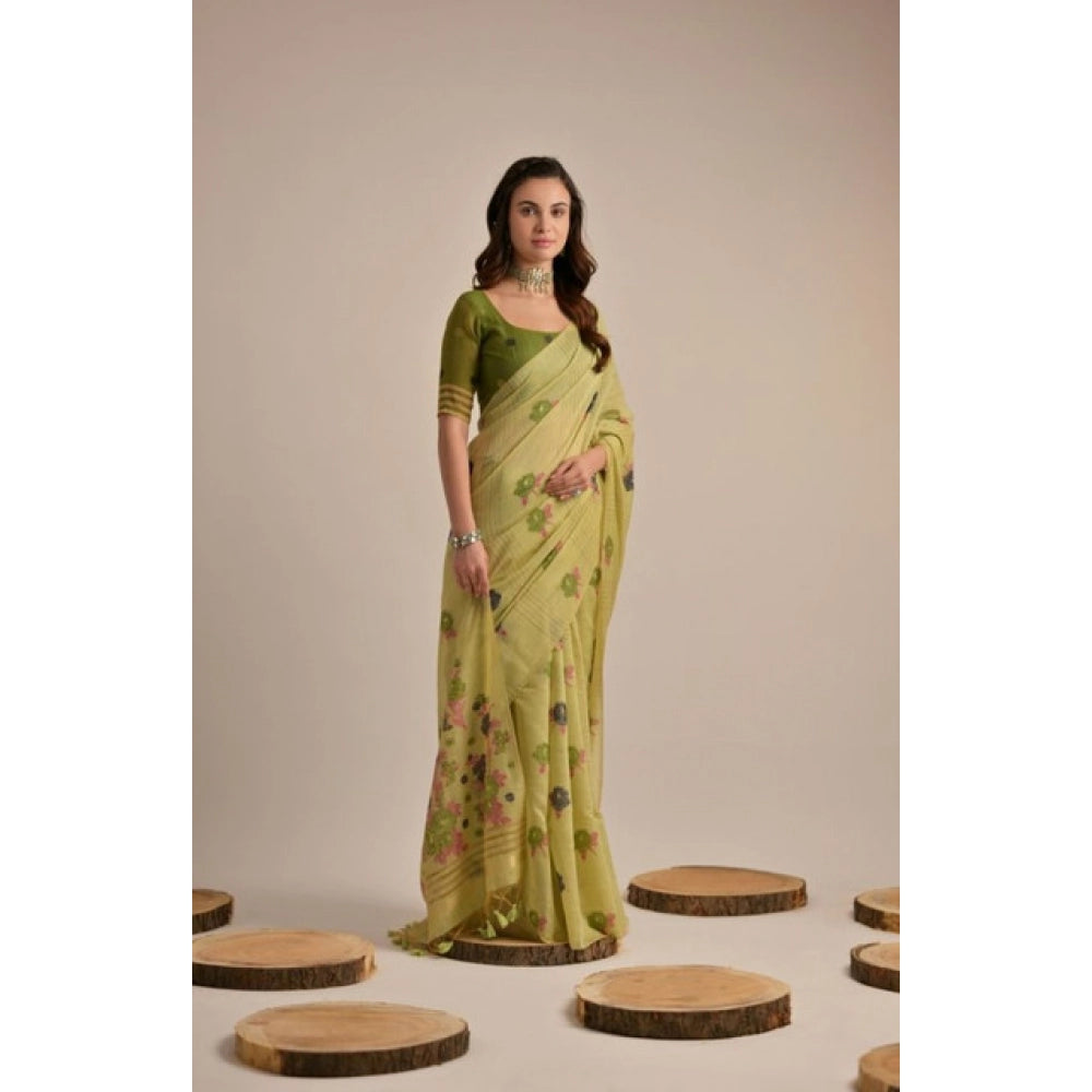 Cotton Floral & Woven Buttas Saree