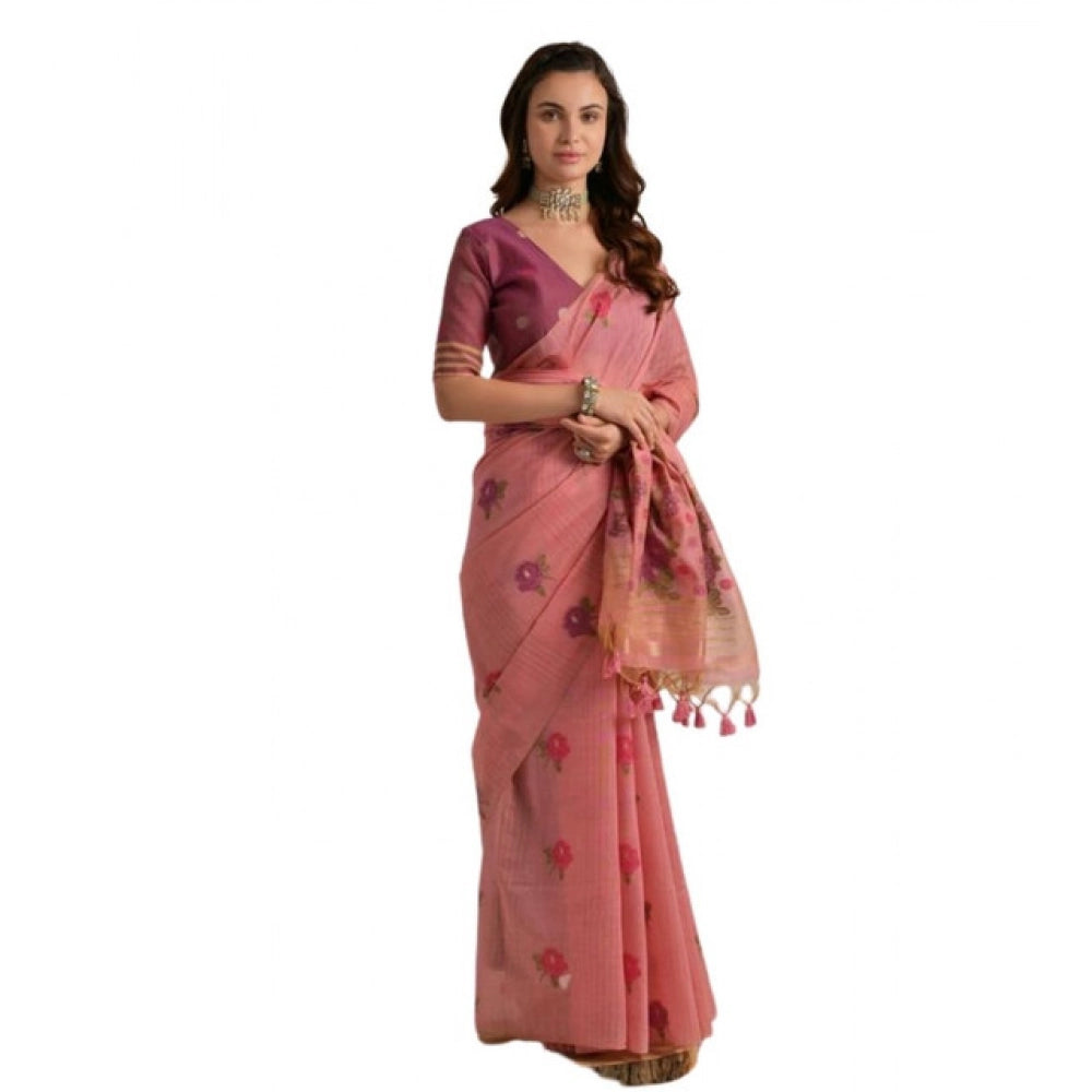 Blush Pink Floral Cotton Saree
