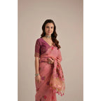 Blush Pink Floral Cotton Saree