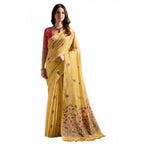 Mustard Yellow Cotton Floral Saree