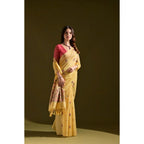 Mustard Yellow Cotton Floral Saree