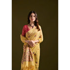 Mustard Yellow Cotton Floral Saree
