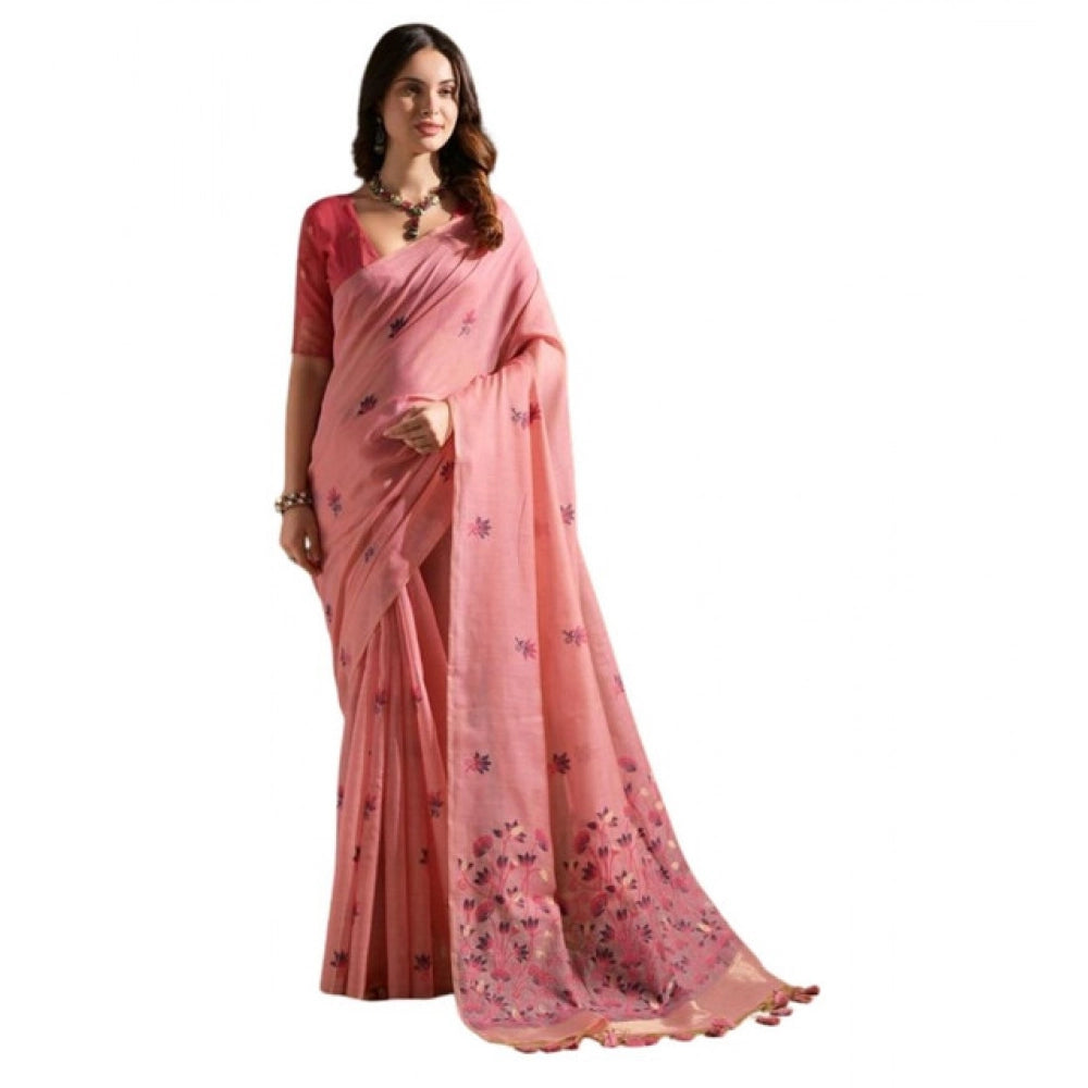 Pink Floral Print Cotton Blended Saree