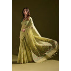 Light Green Floral Print Cotton Blended Saree