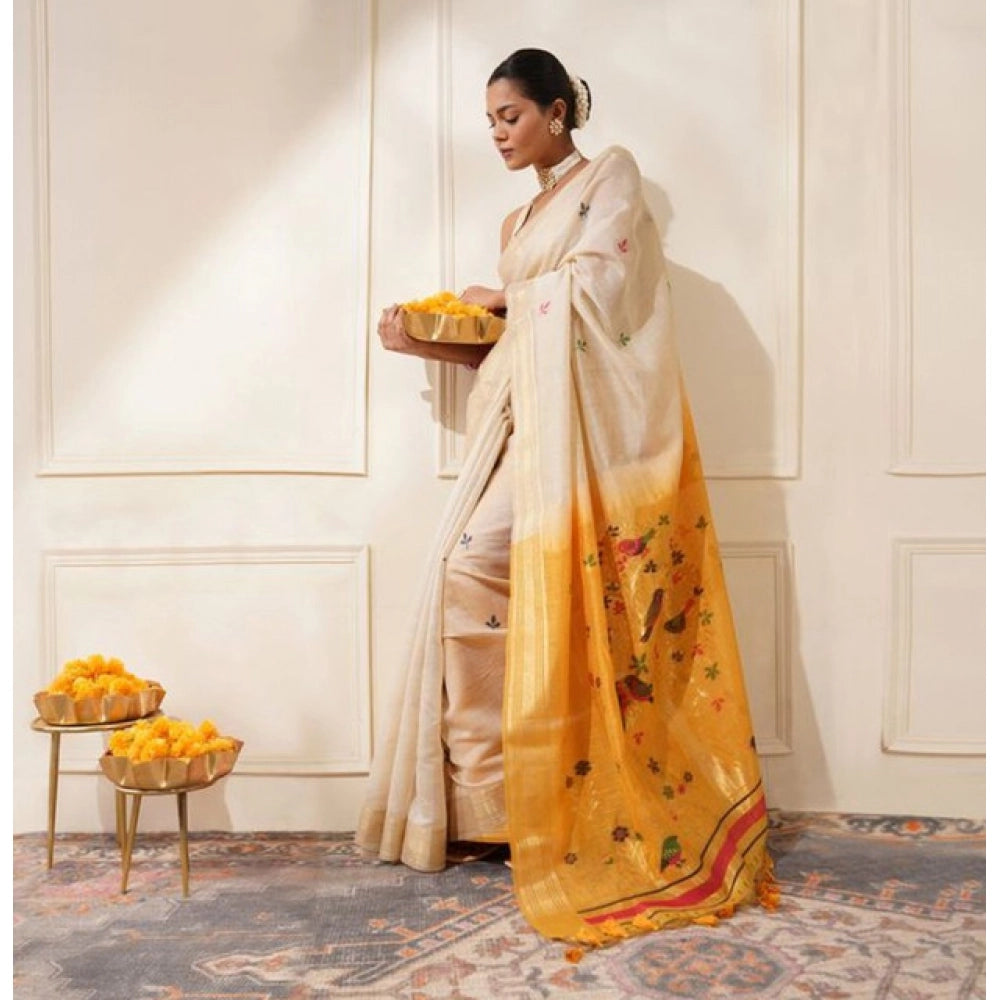 Mustard Woven Motifs Cotton Blended Saree