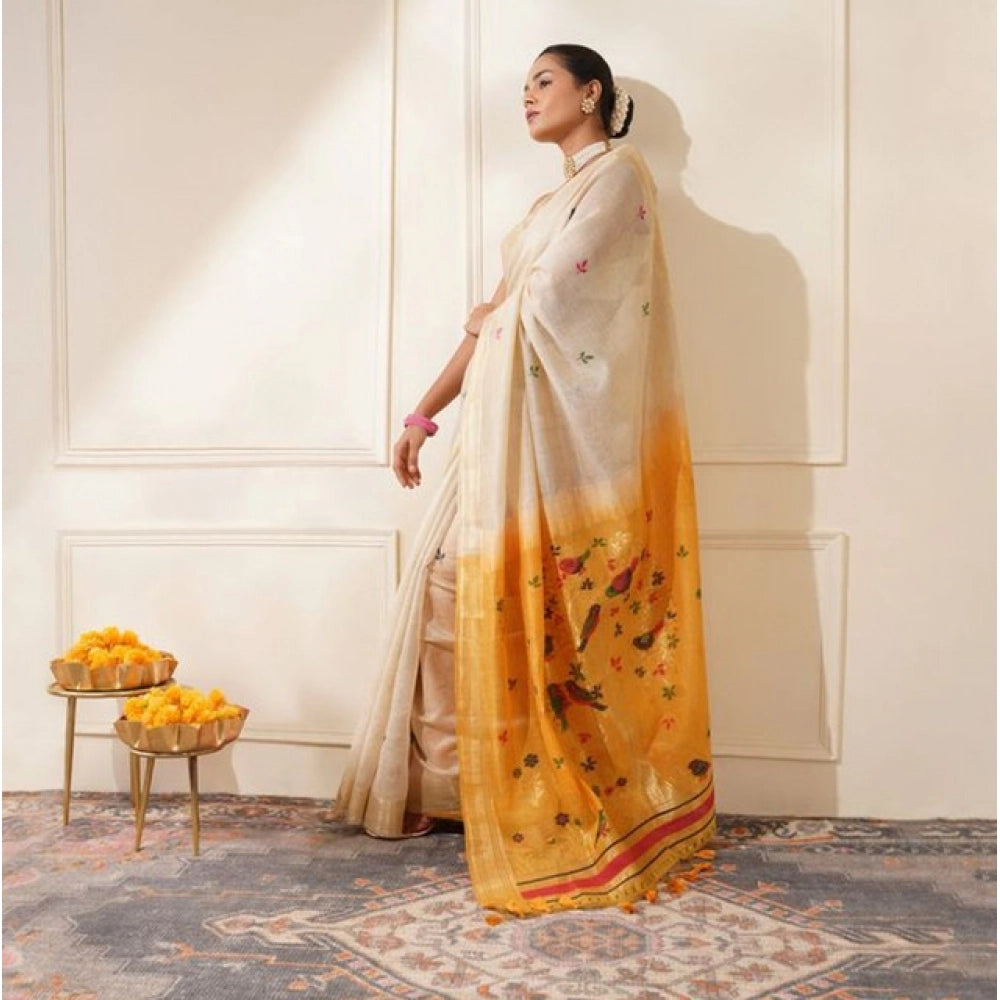 Mustard Woven Motifs Cotton Blended Saree