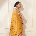 Mustard Woven Motifs Cotton Blended Saree
