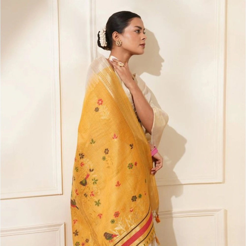 Mustard Woven Motifs Cotton Blended Saree