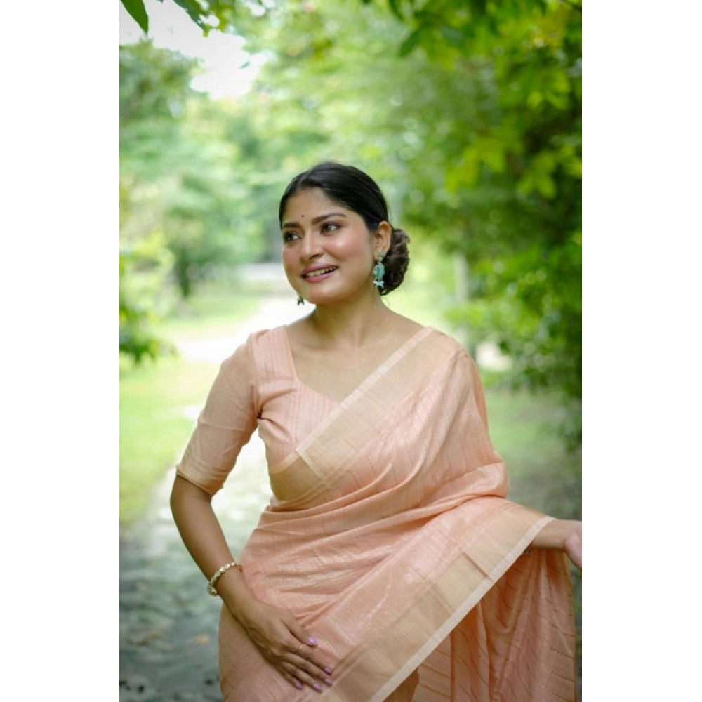 Peach Banarasi Lining Pattern Saree