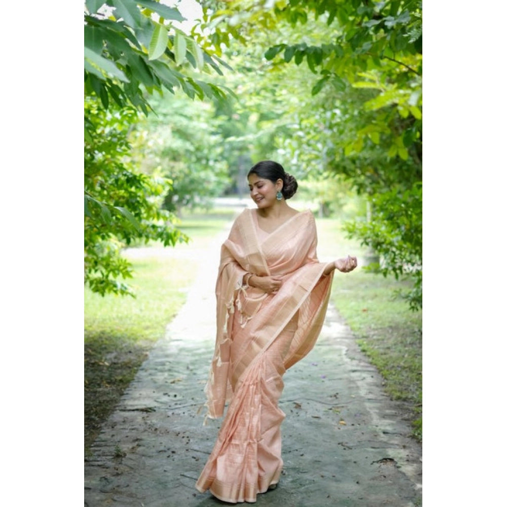 Peach Banarasi Lining Pattern Saree
