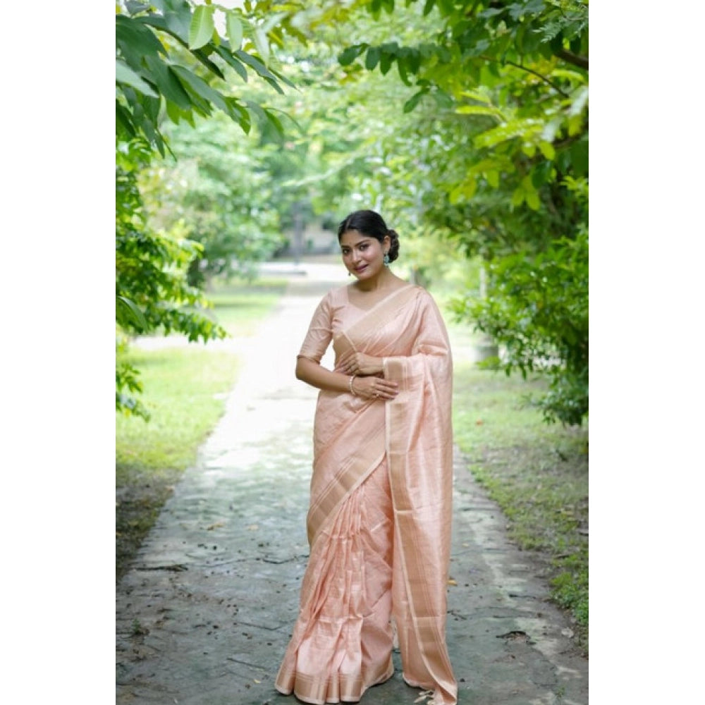 Peach Banarasi Lining Pattern Saree