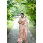 Peach Banarasi Lining Pattern Saree
