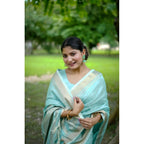Aqua Banarasi Lining Pattern Saree