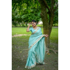 Aqua Banarasi Pattern Saree
