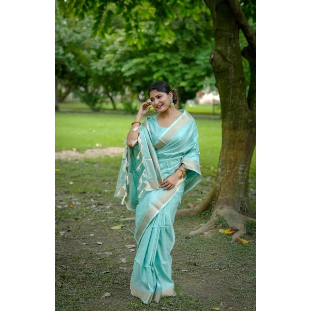Aqua Banarasi Pattern Saree