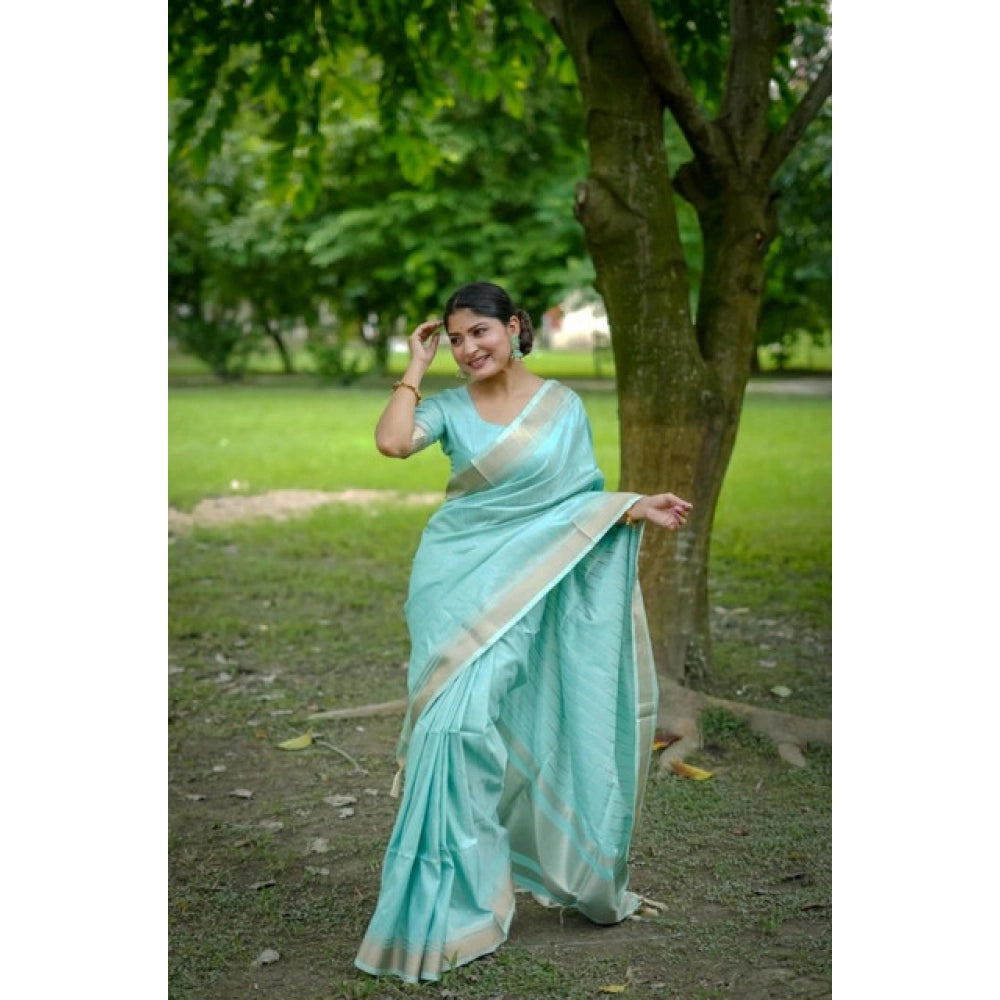 Aqua Banarasi Lining Pattern Saree