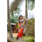Orange Tussar Silk Geometric Print Saree