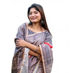 Orange Tussar Silk Geometric Print Saree