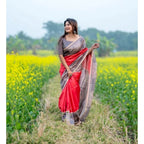 Pink Tussar Silk Geometric Print Saree
